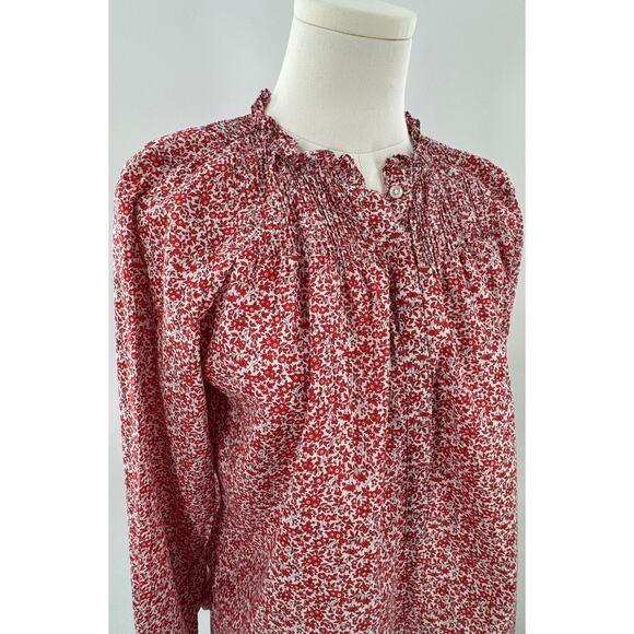 J Crew Liberty of London Red White Floral Top Popover Blouse Ruffle Shirt 4 S - Picture 1 of 8